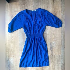 Twelfth Street by Cynthia Vincent Cobalt Blue Smocked Waist Dress Size S Boho